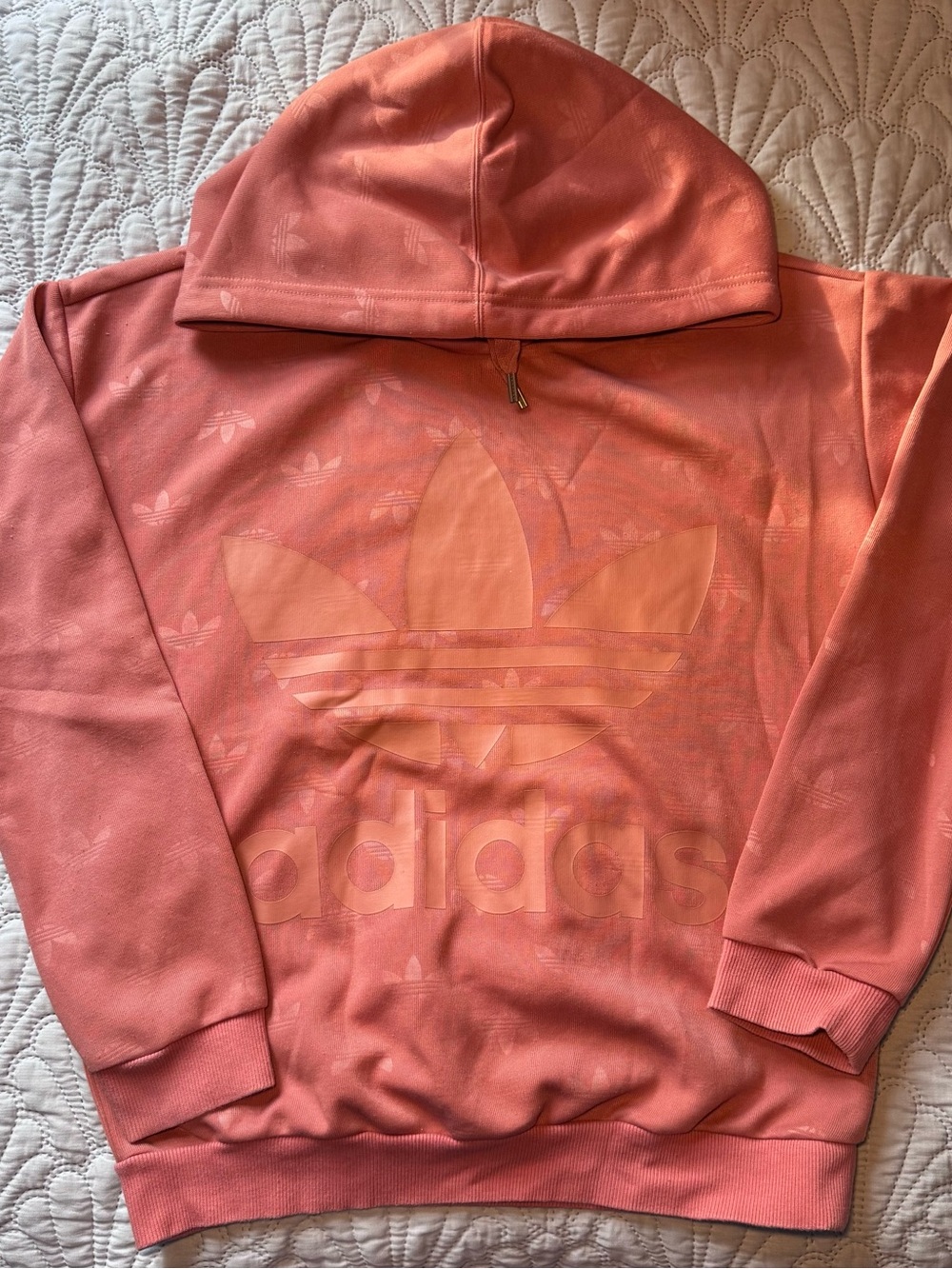 Adidas Women’s Coral Pink Trefoil pullover Hoodie Size S